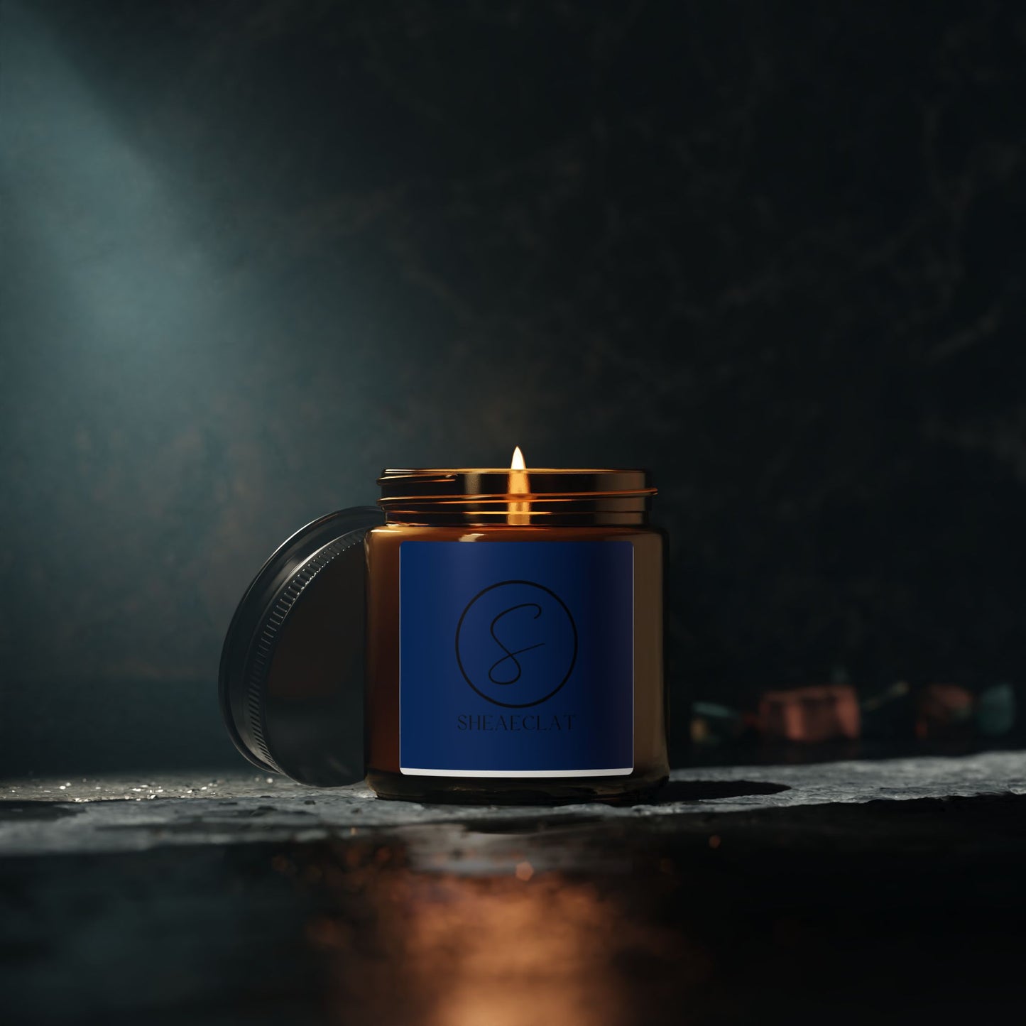 "Shea Eclat Black Logo" Scented Soy Candle (Multi-Size, Amber Jar)