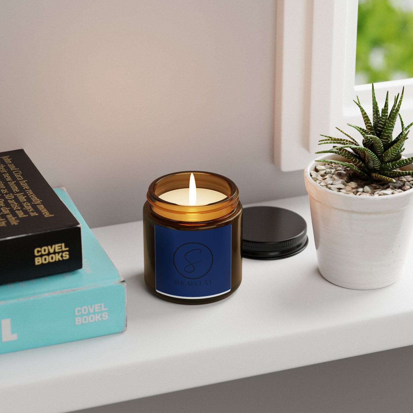 "Shea Eclat Black Logo" Scented Soy Candle (Multi-Size, Amber Jar)