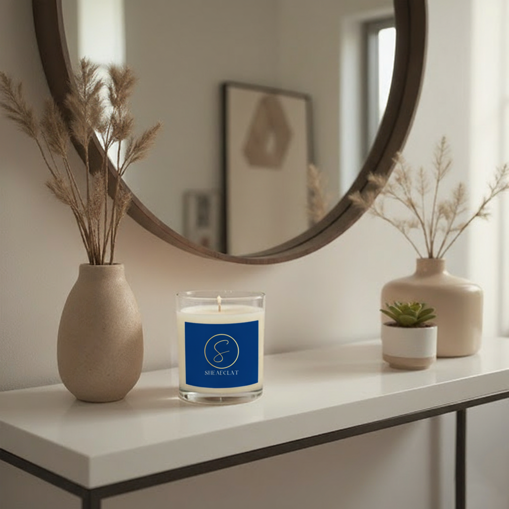 "Shea Eclat Gold Logo"  Glass Candle, 11oz